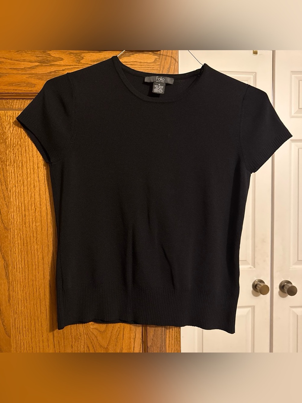 Classic Short Sleeve Black Knit Top M by Folio